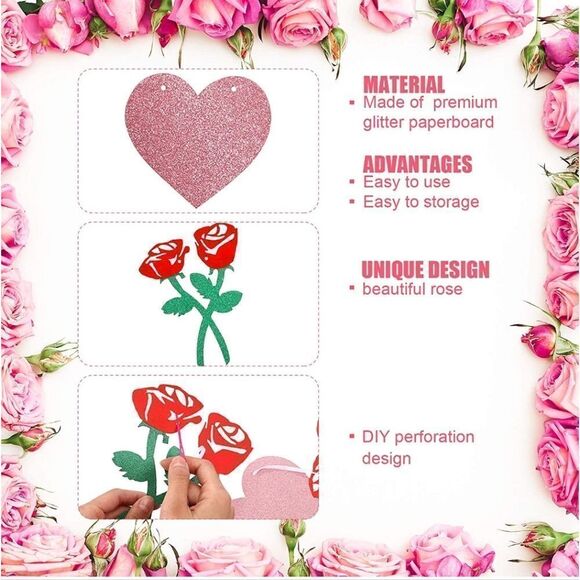 NWTValentines Day Banner Happy Valentine's Day Banner Red Glittery Heart Garland - Picture 3 of 4